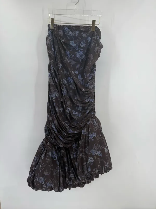 Anthropologie let me be‎ Asymmetrical Blue and Black Ruched Halter Sundress 1x - Image 3