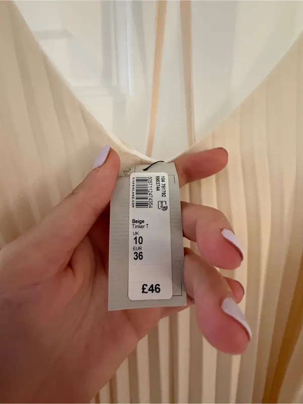 River Island Cream Pleated Spaghetti-Strap Mini Dress - Image 4