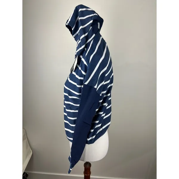NWT Chaser Navy‎ Stripe Mixed Media Hooded Sweatshirt Small - Image 14