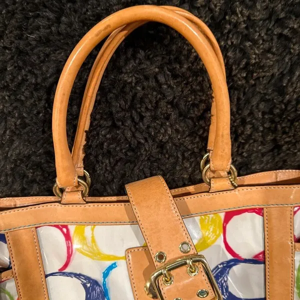 Coach Multicolor PVC Scribble Vachetta Leather Trim Tote Handbag Bag For Women - Image 10