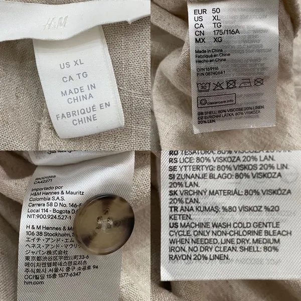 H&M Beige Linen Blend V Neck Button Front Jumpsuit Romper Size XL - Image 15
