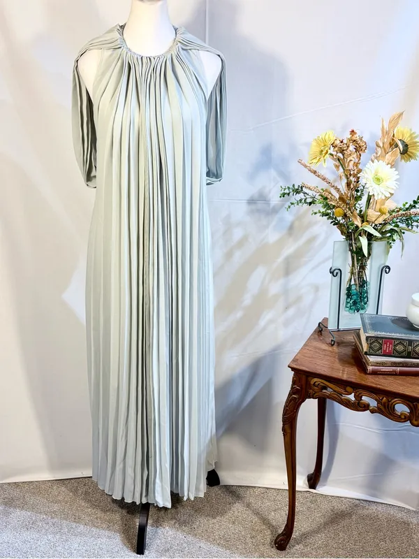 ☀️COS Pale Green Pleated Cape Sleeve Maxi Dress Minimalist Sz 8🧡 - Image 3