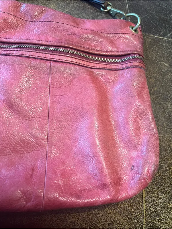 Fossil Red Pink Distressed Leather Crossbody Messenger Bag Large Boho - Image 9