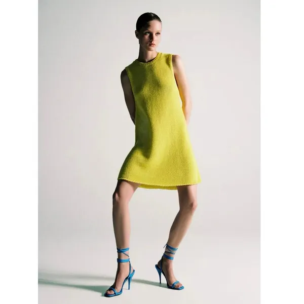 Zara Women's Yellow Sleeveless Knit Crew Neck Tank Sweater Mini Dress Size M - Image 2