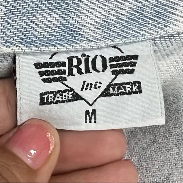 80's Vintage M BLUE Jean Jacket acid washed out studded - Image 2