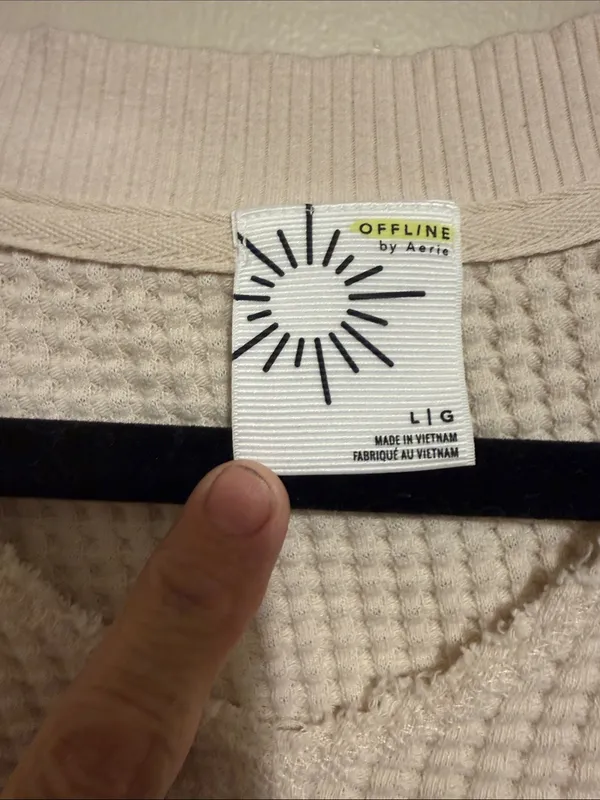 Offline by aerie Cream Waffle Knit Crew Sweater L - Image 2