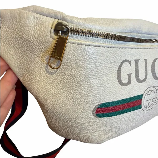 Authentic Gucci Print Leather Belt Bag White Logo Web Stripe Crossbody - Image 6