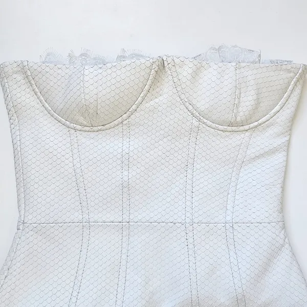 Retrofête Amberly Leather‎ Dress in Optic White Size M NWT Snakeskin Mini Lace - Image 5