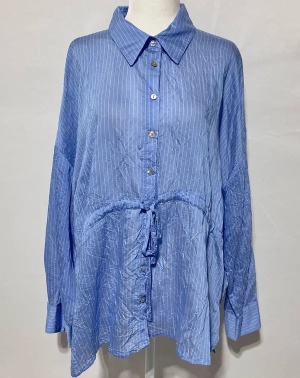 Zara Wrinkled Drawstring Waist Striped Shirt 4387/042/044 Blue White Size XL - Image 7