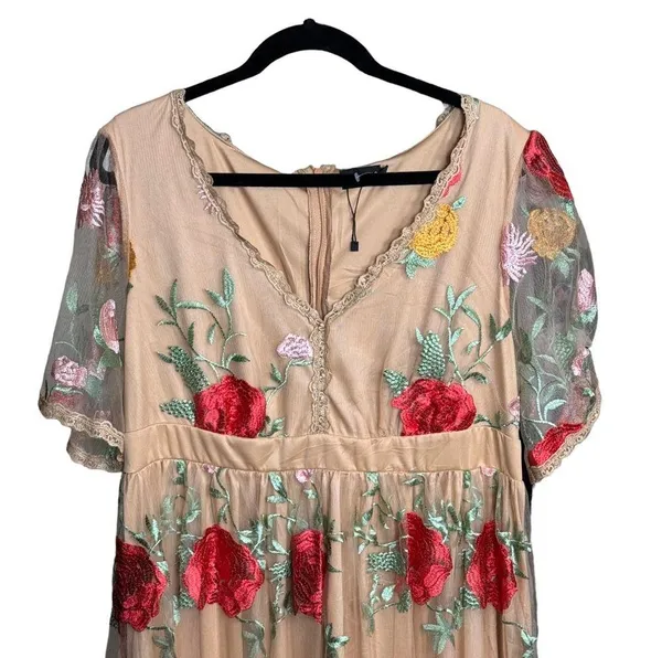 Xpluswear Elegant Floral V-Neck Maxi Dress XL - Image 3