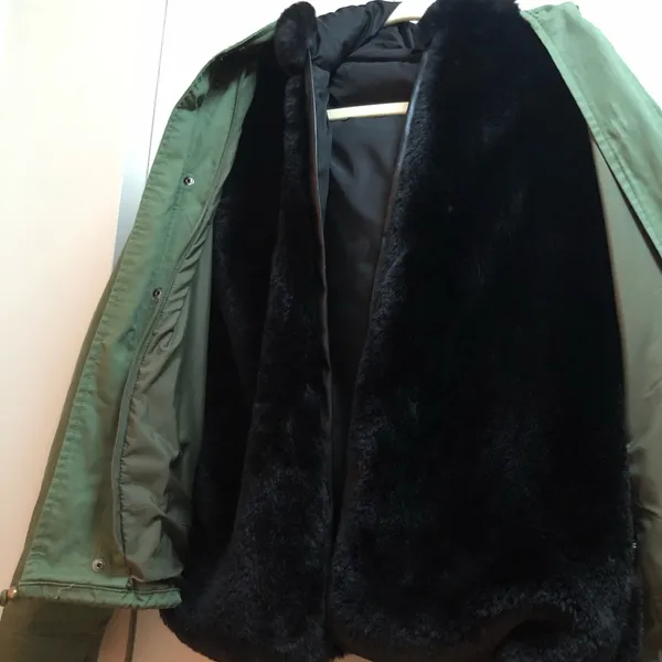 Faux fur detachable linen jacket size M Green Size M - Image 2