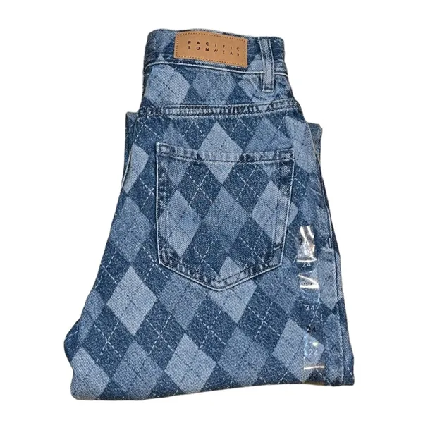 PacSun Eco Diamond Print High Waisted Straight Leg Jeans - Image 5