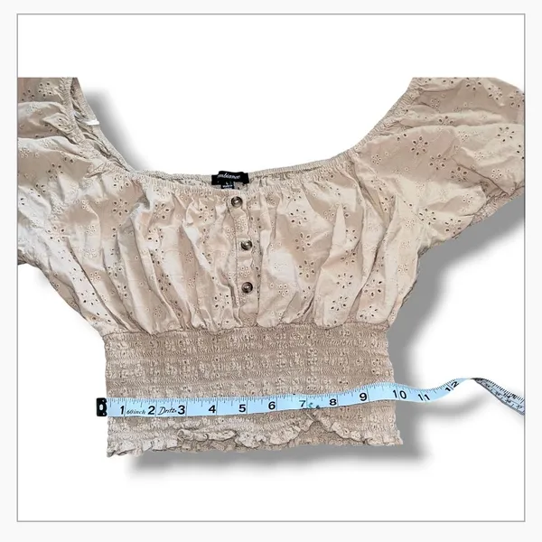 Ambiance Beige Eyelet Off-The-Shoulder Smocked Crop Top - Size L - Image 2