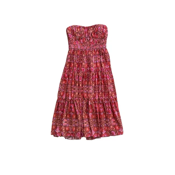 NEW Amur Mariana‎ Rosewood Paisley Floral Strapless Cocktail Tiered Midi Dress 6 - Image 4