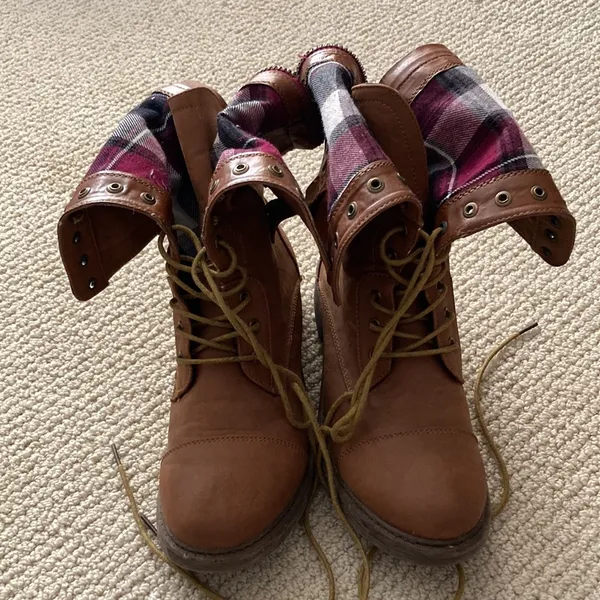 Cathy Jean Vegan Leather Brown Convertible Lace-Up Combat Boots Size 8 GUC - Image 8