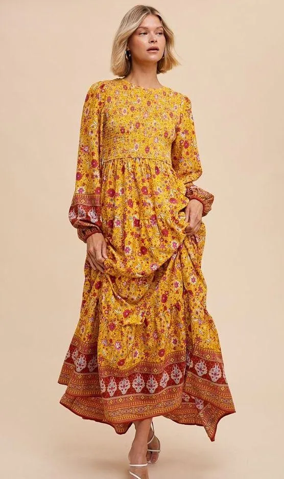 Arabella Border Print Tiered Floral Maxi Dress in Earthen - Image 5