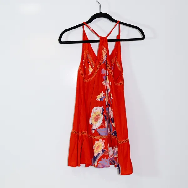 Free People Intimately Crepe Tropical Floral Flower Print Pattern Mini Dress XS - Image 4