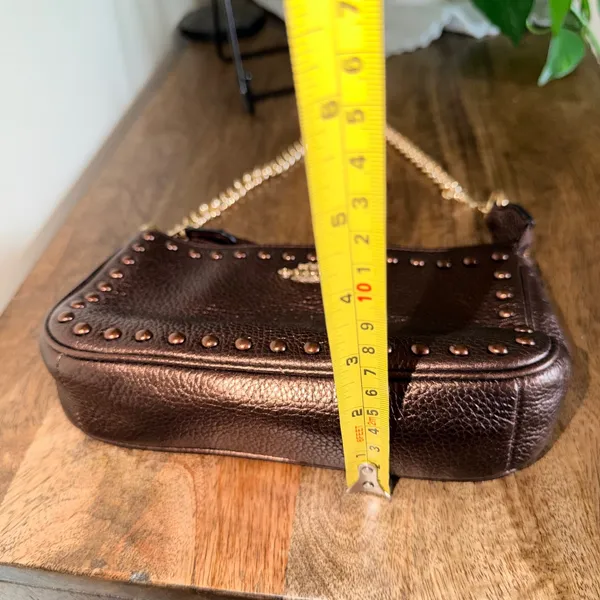 Coach Nolita 19 Studded Rivet Pebbled Leather Shoulder Bag Brown Metallic Y2K‎ - Image 6