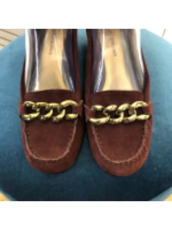 Arturo Chiang Driving Wedge Loafers Suede Leather Chain Detail Burgundy sz US 8 - Image 5