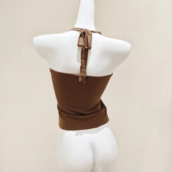 Others Follow Brown Corduroy Halter Tube Top Faux Fur - Image 4