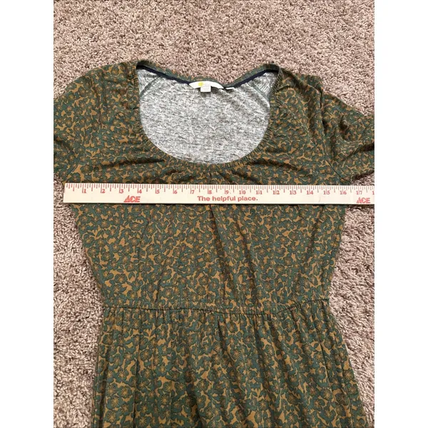 Boden Dress Womens 2 Green Floral Fit Flare Scoop Neck 3/4 Sleeve Jersey Midi - Image 5