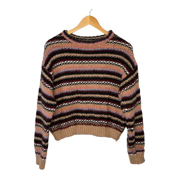 Elsamanda Striped Alpaca Wool Blend Sweater Womens Large Brown Multi Knit Italy‎ - Image 4