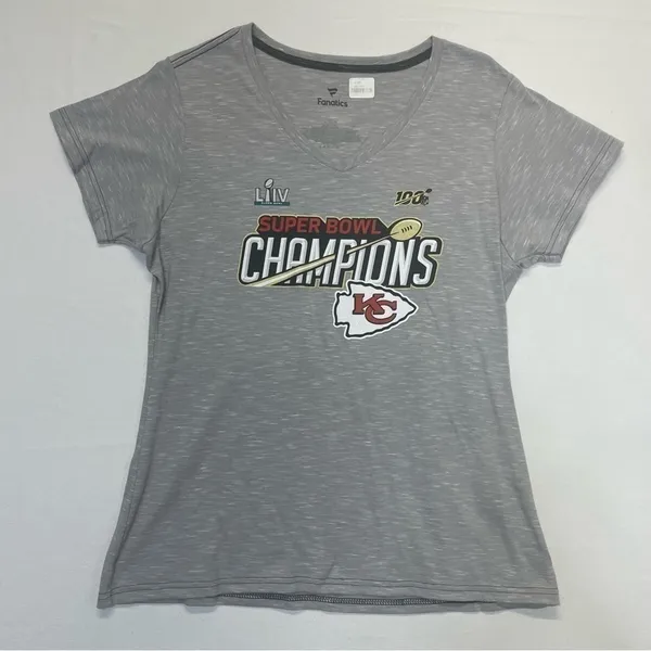 Kansas City Chiefs Super Bowl 54 LIV Champions Fanatics Women’s V-Neck Tee NWT L - Image 5