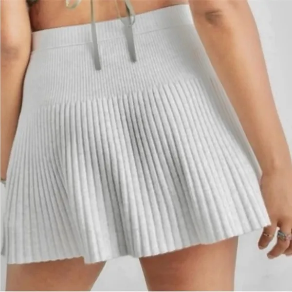 Aerie | Take Charge Wool Blend Ribbed Knit Mini Skirt in Light Heather Gray - Image 2