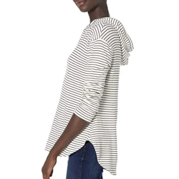 Daily Ritual Women's Supersoft Terry Long-Sleeve Hoodie Pullover White/Black XS‎ - Image 3