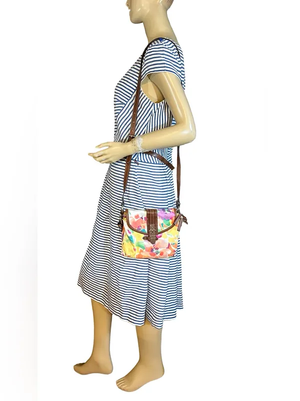 Chaps Pastel Watercolor Canvas Floral Print Crossbody Bag - Image 2
