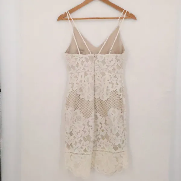 Nareisa Lang Floral Crochet Lace Dress Womens Size‎ S Cream Bridal Bachelorette - Image 4