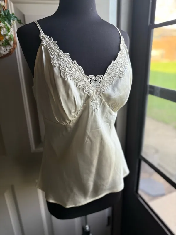 Vintage Y2K Halston Jeans jeweled scalloped silk bustier tank, size XL - Image 2
