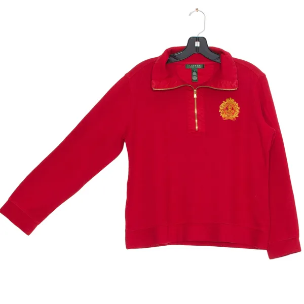 Lauren Ralph Lauren 1/4 Zip Crest Preppy Equestrian Country Club Red Size Large - Image 7