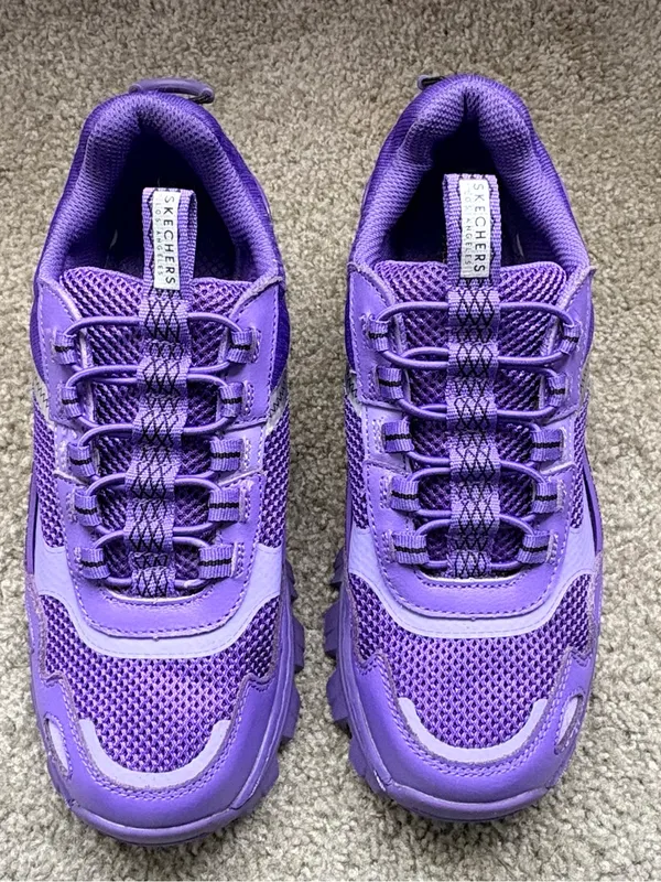 SKECHERS Women’s Purple Memory Foam Leather Low Top Lace-Up Athletic Sneakers - Image 3