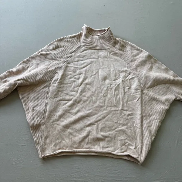 Beige Dolman Sleeve Mock-neck Sweater - Image 3