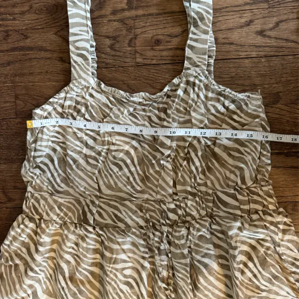 Cactus and Pearl Large Strapless Tiered Midi Dress Linen Green Tan cream Tiger - Image 5