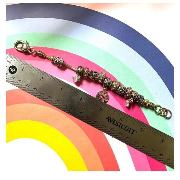 Three toned “R” initial charm bracelet Gold - Image 8