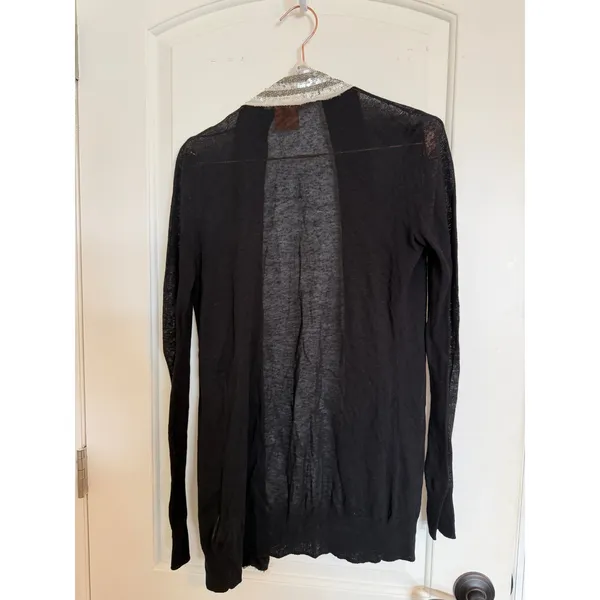 Tory Burch Cardigan Women‎ S Black Sequin Trim Linen Cotton Open Front 20103133 - Image 7