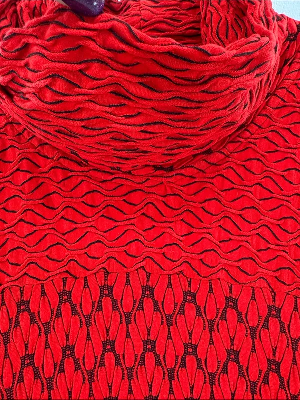 Ali Miles Red black Textured Knit Turtleneck tunic Top L stretch casual career - Image 9