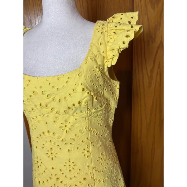 En Saison Guinevere Dress Lemoncello Yellow Eyelet Ruffle Mini Dress Large - Image 4