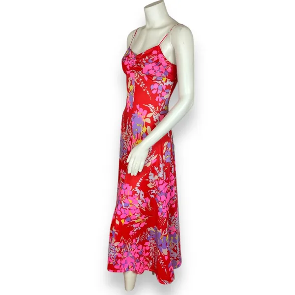 Vintage Saks Fifth Avenue‎ Dress Nightgown Floral Vibrant Gathered Bodice Slinky - Image 2