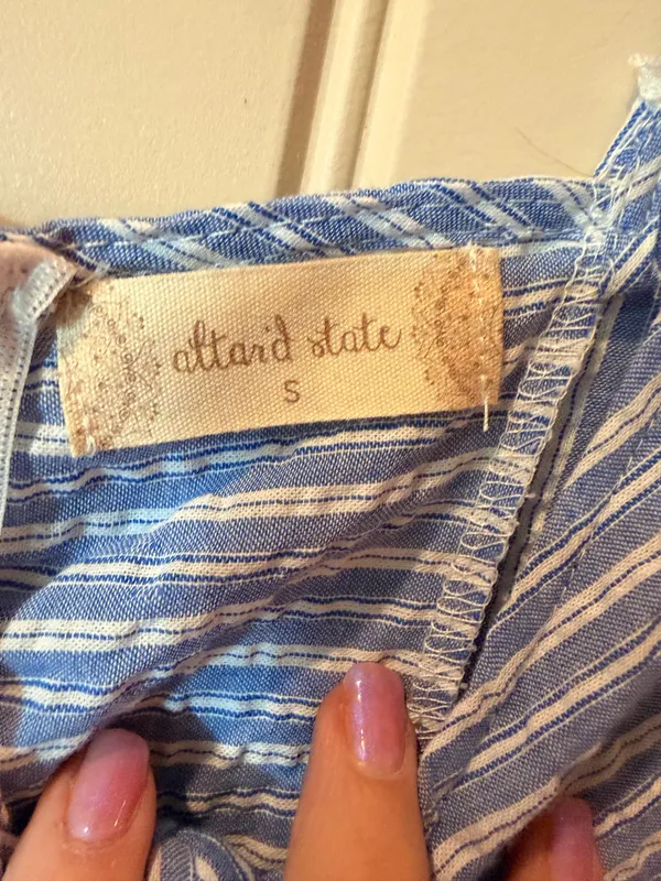 Altar’d State Blue White Striped Tie Front Jumpsuit Size S Wide Leg Cotton - Image 4
