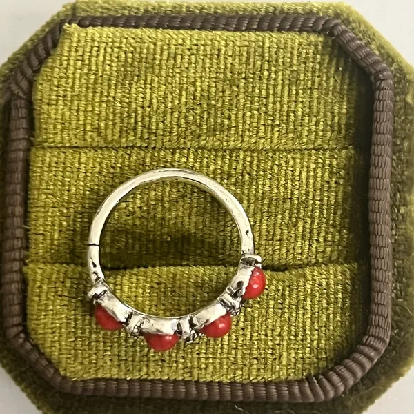 Boho/Design Red Turquoise Stainless Steel Silver Band Size 6 - Image 3