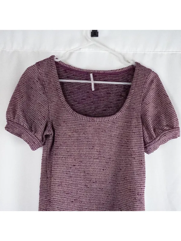 Free People Metallic Ribbed Scoop Purple Top Women Small - Image 3