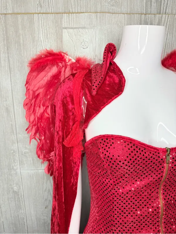 Vintage small devil Halloween costume dress w/ cartigan and wings - Image 3