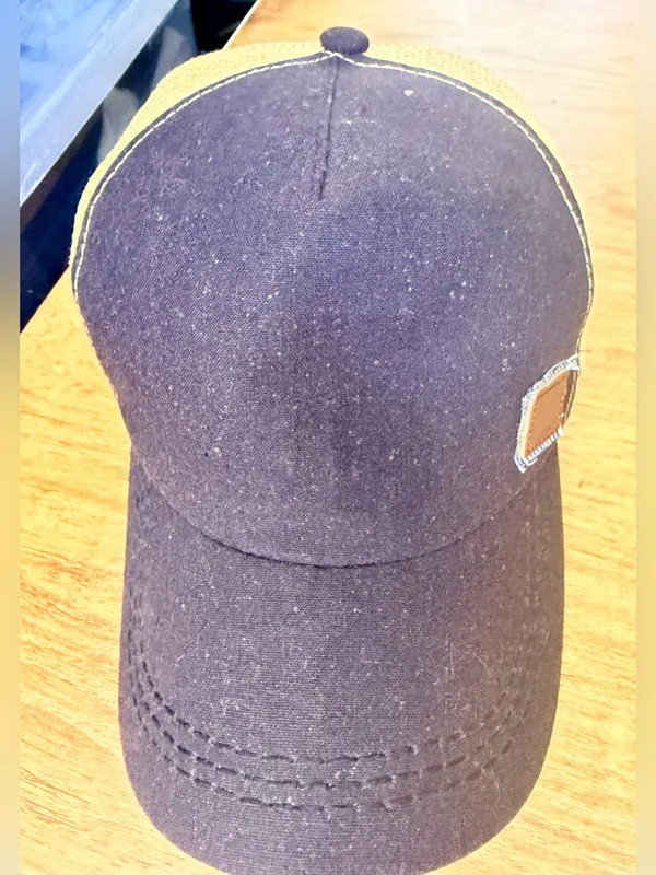 Roxy Baseball Cap Black Speckled Straw Weave Back Leather Patch Adjustable Hat - Image 9