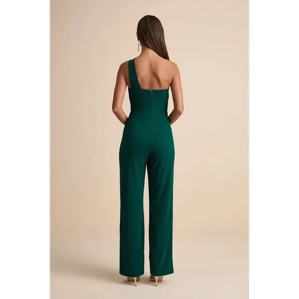 NEW Lulus Devoted to Fun Hunter Green One-Shoulder Sleeveless Jumpsuit XL - Image 2