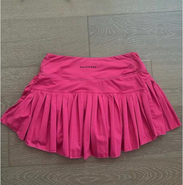 Gold Hinge Pleated Tennis Skirt with Built-In Tennis Shorts Pink - Image 2