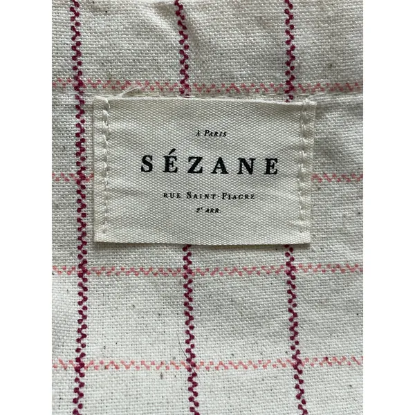 Sézane Cream Pink Maroon Plaid Tote Bag - Image 3