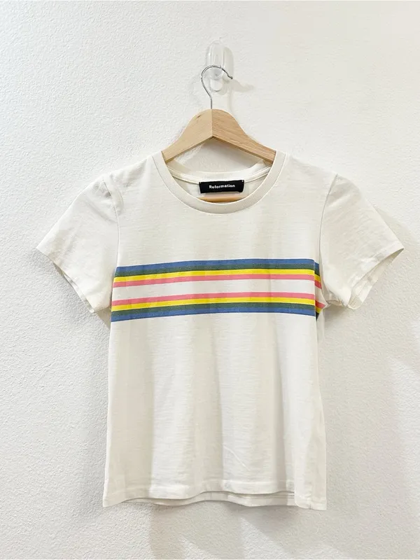 Reformation Women's Retro Rainbow Striped Tee Size XS - Image 3